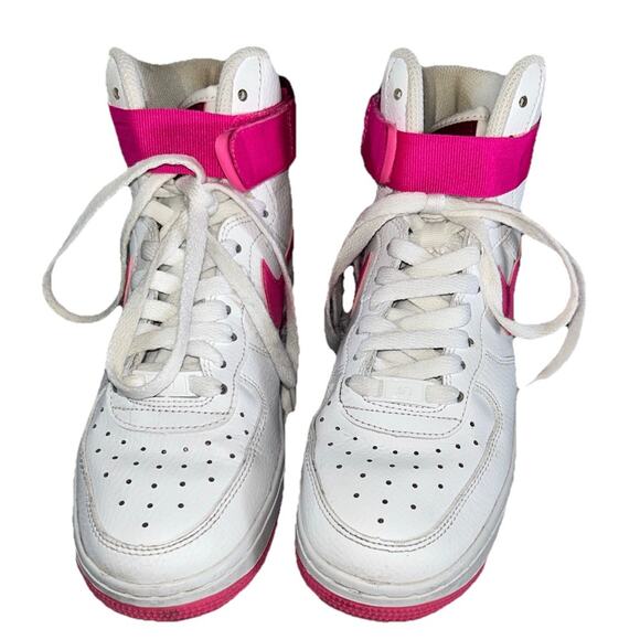 Nike Air Force 1 AF‎ White Fuchsia Pink High Top Shoes Womans Sz 7 334031-110 - Picture 1 of 13